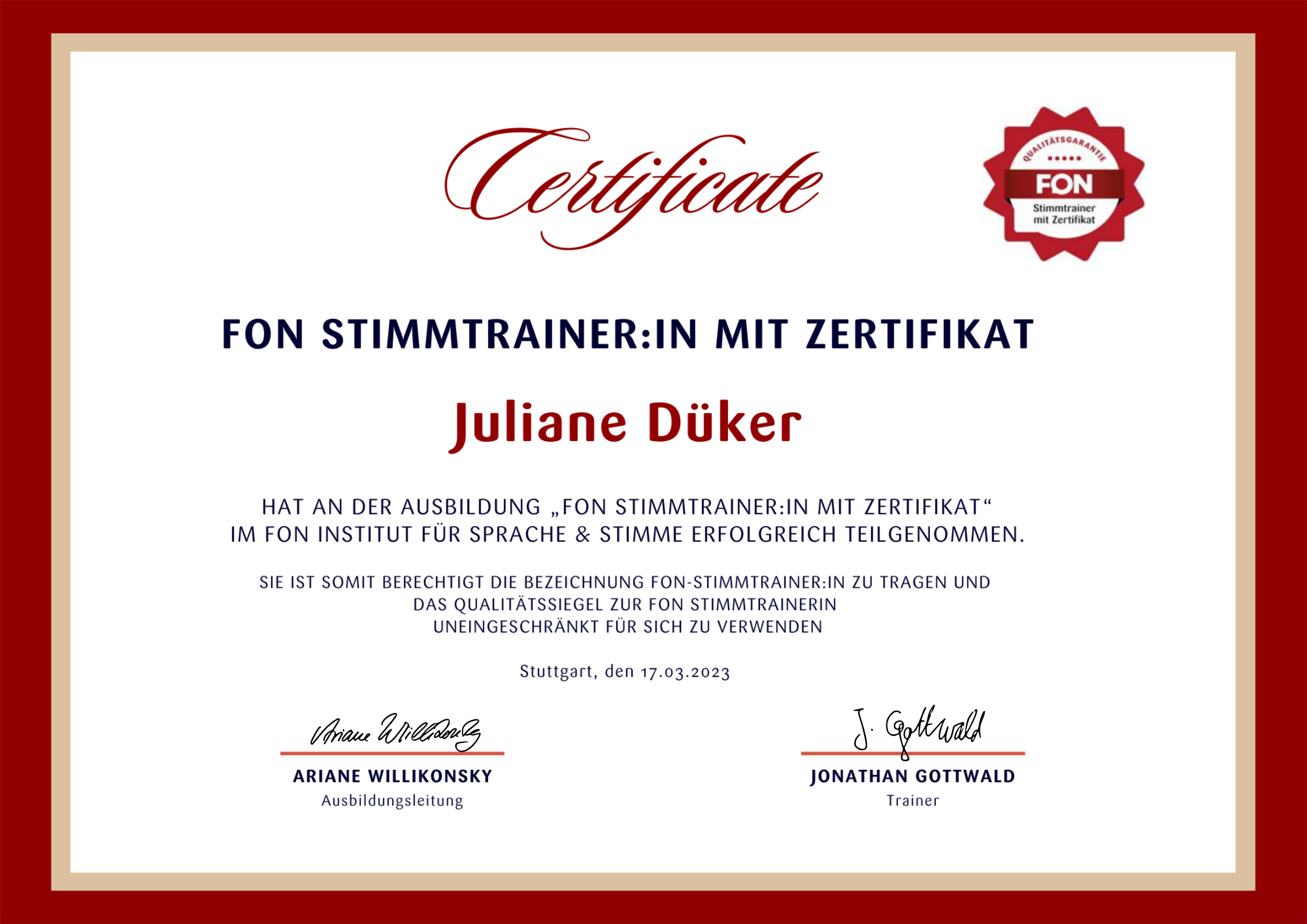 Juliane Düker FON Stimmtrainer:in